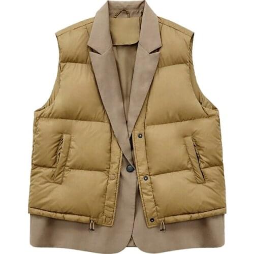 FMFSSOM New Winter Women Stitching Fake Two Down Vest 90% White Duck Down Jackets Female Sleeveless Feather Gilet Warm Outwear