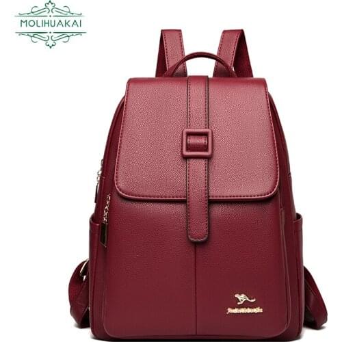 New Ladies Soft Leather Backpack Casual High Quality Elegant Female Bag Girl Student Backpack Simple Handbag Sac A Dos 2021 New