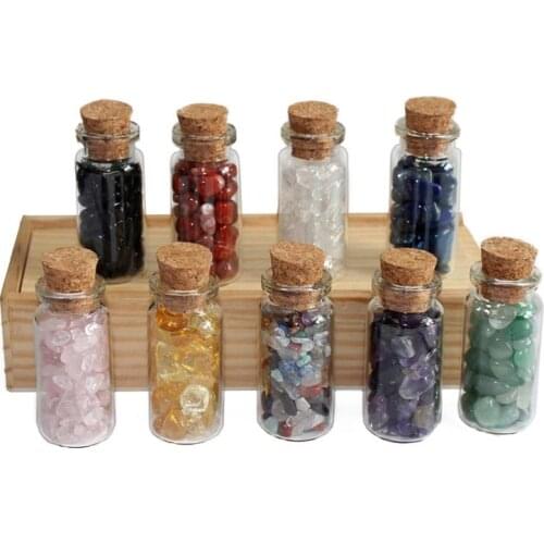 Wishing Bottles Natural Crystal Gemstone Gravel Drifting Bottle Wooden Boxed DIY Mini Bottled Mineral Specimen Souvenir Hot Sell