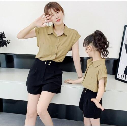 Mommy And Me Clothes Summer Mom And Daughter Sets Fashion Sleeveless Shirt + Casual Shorts Set Mum Baby Matching