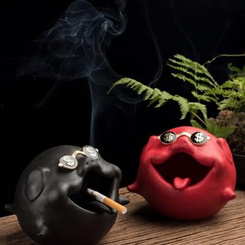Cute Cartoon Ceramic Pig Ashtray Household Living Room Coffee Table Vertical Ashtray Gift Boyfriend Heat-resistant Ashtray