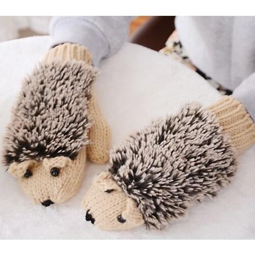 Winter Warm Children Gloves Cartoon Hedgehog Shape Gloves For Girl Full Finger Mittens Gloves for Kids Gift luvas de inverno