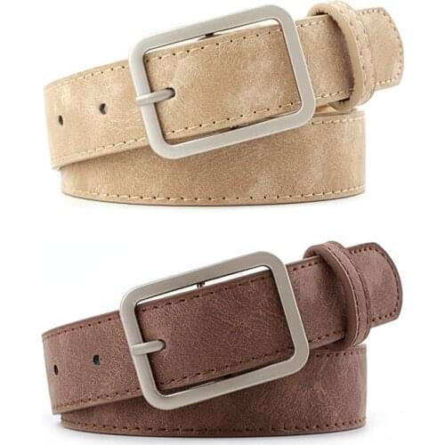 2020 High Quality Black Brown Leather Waist Strap Belt Women Square Metal Buckle Belts Ladies Female Belts for Jeans