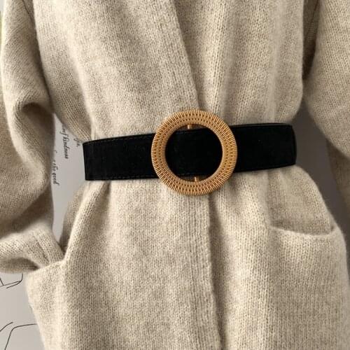 Ladies Acrylic Round Buckle Without Hole Simple Belt Suede Autumn Winter Coat All-Match Wide With Skirt Sweater Belt