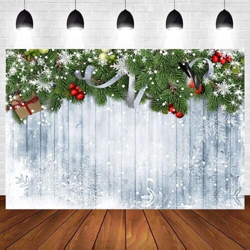 Christmas Party Wooden Board Snowflakes Pine Branch Photography Backdrops Photo Backgrounds Winter Portrait Photophone