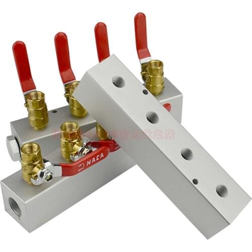 With Ball Vale 40x40mm G1/2" In x 1/4" BSP Female 2 3 4 5 6 7 8 9 10 12 Ways Solid Aluminum Air Manifold Block Splitter