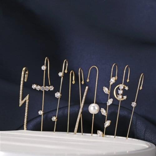 Bohemian Wedding Ear Wrap Crawler Hook Earring Crystal Stud Earrings For Woman Lightning Zirconia Climber Earrings Jewelry