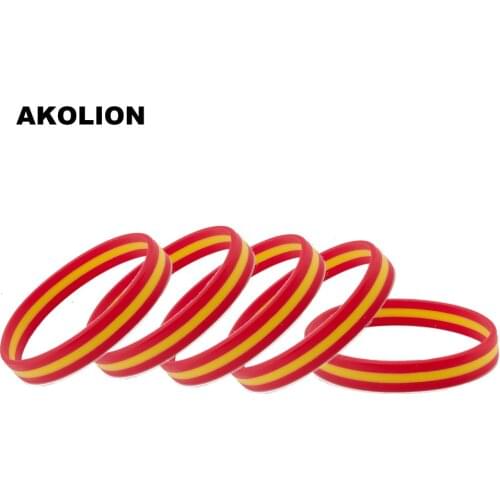 Spain Flag Silicone Women Mens Bracelets Sports Wrist Strap jewelry 10pcs FB-0001