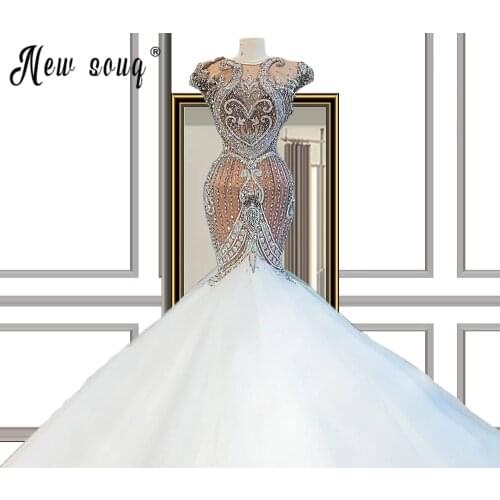 Luxury Heavy Beaded Wedding Dresses O Neck Mermaid Bridal Gowns Wedding Gowns Backless 2021 Handmade Beads Custom