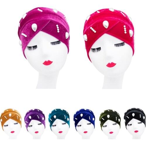 Turban Hijab Muslim Hijab Caps Musulman For Women Solid Women Hijab Beading Wrap Cap Indian Forehead Cross Turban Hat Chemo Cap