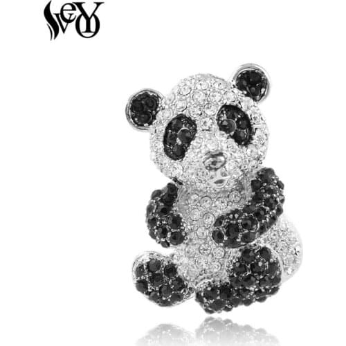 VEYO Classic Cute Panda Brooch Full of High Quality Rhinestone Animal Pin Fashion Accessory Scarf Clip