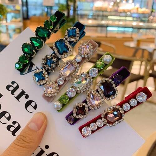 High Quality Shiny Rhinestone Hairpin Straight Duckbill Clip Korean Fashion Retro Womens Versatile Side Clip Hairpin Headdress