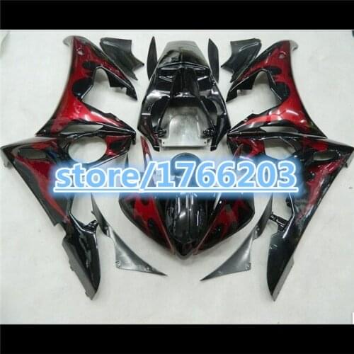 YZFR6 Fairing kits for YAHAMA YZFR6 04 03 05 YZF-R6 03-05 YZF R6 2005 2004 2003 black red flame fair