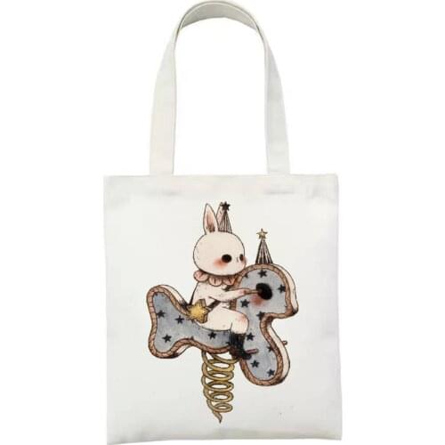 Women shopper bag reusable shopping bag Kawaii Print canvas shoulder bag Handbag woman Tote Bag Harajuku canvas bag for Ladie