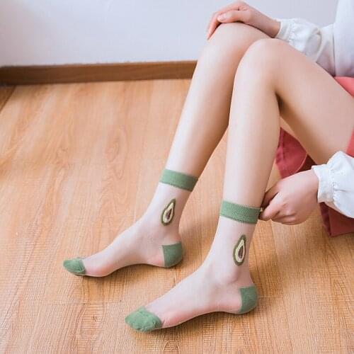 Women Socks Sexy Lace Mesh Silk Fruit Fishnet Socks Fiber Transparent Tulle Ankle Sox Thin Cute Kawaii Soks Woman Summer Sock