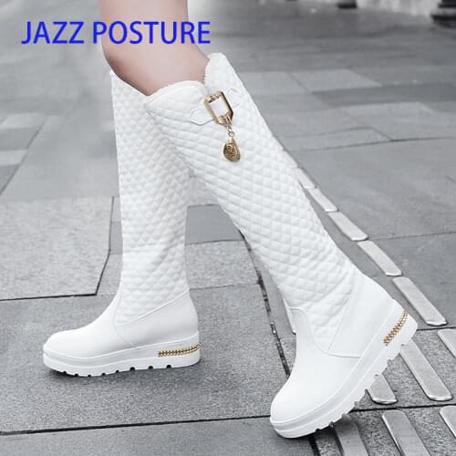 2020 New Women Boots Knee High Boots Wedges Heels Fashion Round Toe Rubber Sole Woman Leather Shoes Winter Black z282