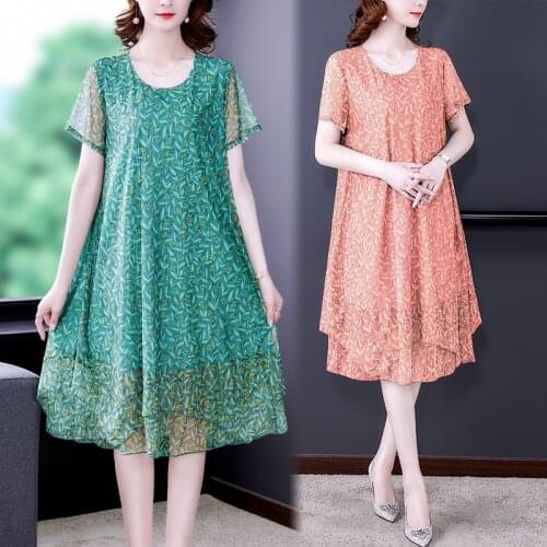 Women Loose Red Print Chiffon Beach Midi Dress Summer Vintage Casual 5XL Plus Size Sundress 2021 Elegant Bodycon Party Vestidos