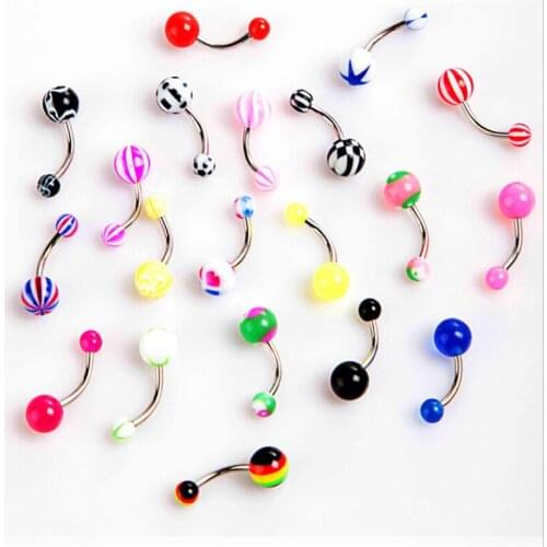 100pcs/set Surgical Steel Cute Dangle Navel Rings Double Acrylic Navel Bars Gold Belly Button Ring Navel Piercing Jewelry
