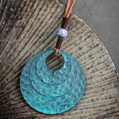 2021 Fashion Long Necklaces Jewelry For Women Vintage Alloy Coin Necklace Bohemia Suspension Rope Blue Moon Pendants Decoration