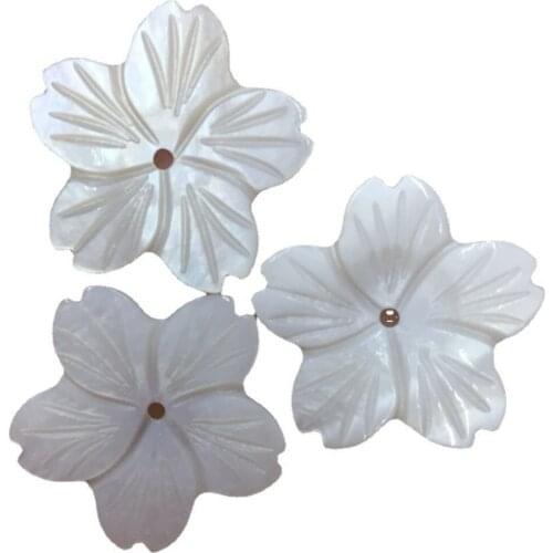 30pcs/lot 25mm natural shell flower delicate white five petal flower beads jewelry making DIY brooch hair clip earrings