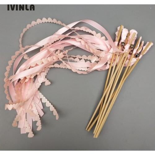 30pcs/lot light pink wedding wands wedding ribbon stick with bell for wedding decoration
