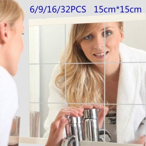 6/9/16/32PCS 3D Mirror Square Vinyl Removable Wall Sticker Decal Home Decor Art DIY 15*15cm 0.1/0.2mm Thickness Wall Decoration