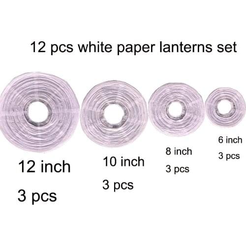 Diameter 6" 8" 10" and 12" white Paper lampshade 3pcs each sizes 12pcs per set wedding decorative party set Lantern