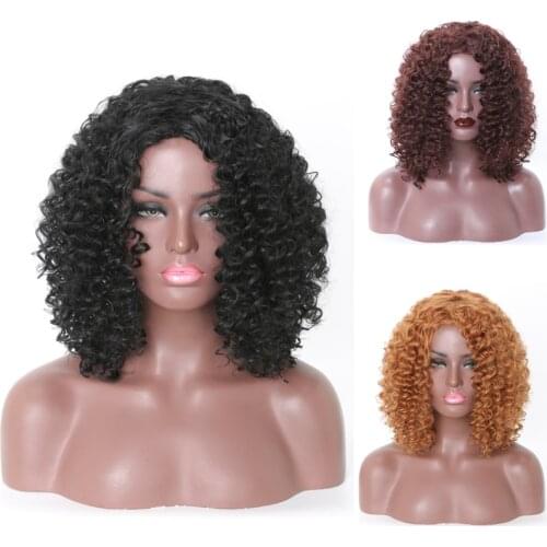 Afro Kinky Curly Wig Short Brown Synthetic Bob Wigs for Black/White Women High Temperature Hair 10 Colors