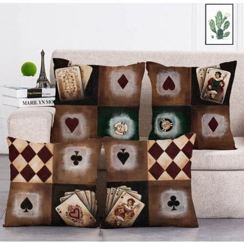 Poker King Queen and Jack Decoration Home Decorative Pillow Sleeve Cotton Linen Cushion Cover Sofa Pillow Throw Pillows T205