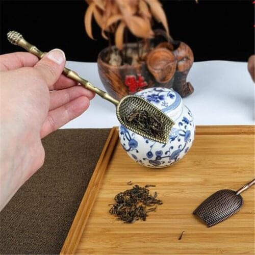 Chinese Kungfu Tea Accessories Tableware Mini Tea Spoons Retro Copper Tea Scoop Vintage High Quality Sugar Salt Spoon Teaspoon