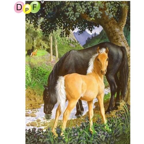 DPF DIY Dark yellow horse 5D diamond mosaic square home decor diamond embroidery crafts diamond painting cross stitch needlework