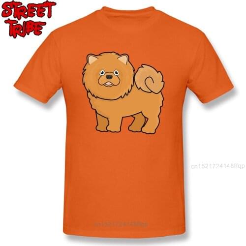 100% Cotton T-shirt Men Short Sleeve Cute Chow Chow Tshirts Comics Tops T Shirt Funny Europe Round Neck Clothing Orange Tees