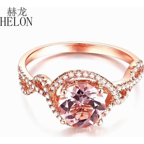 HELON Solid 10K Rose Gold Flawless 1.2ct Genuine Natural Morganite Diamond Engagement Wedding Ring Gemstone Women Trendy Jewelry