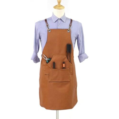 Simulation Cowhide Thickened Cross Strap Waterproof and Oil-proof Working Apron with Leather Belts