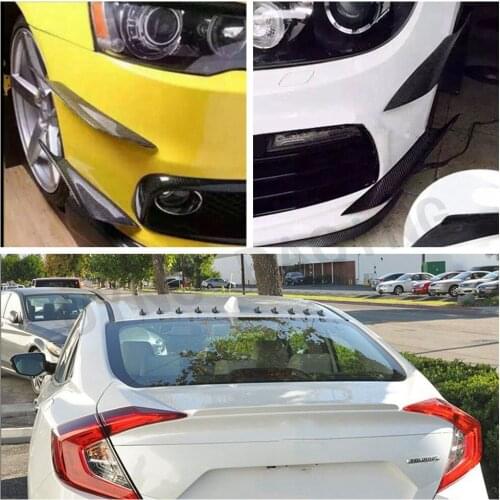 Jdm Car Sticker Universal 4pcs Front Bumper Lip+6pcs Roof Shark Fins Spoiler Fit Black/Carton Fiber Splitter Wing Body Canards