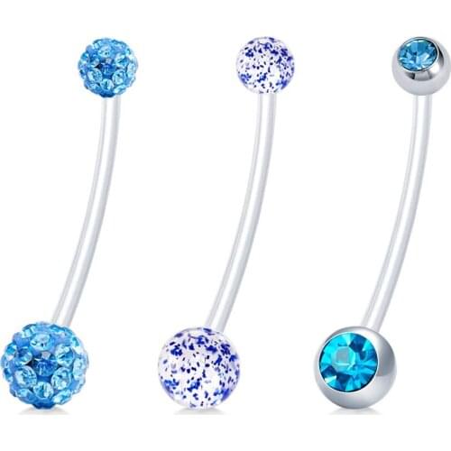 JFORYOU 4 PCS 14G Pregnancy Belly Button Rings Women Maternity Barbell Navel Body Piercing Jewelry Long Belly Rings 1 1/2 Inch