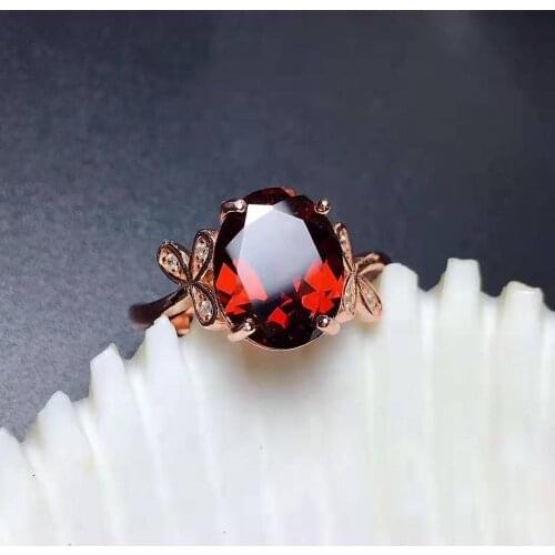 High Quality Topaz Garnet Ellipse Luxurious Ring 925 Pure Silver Fine Fashion Wedding Charming Jewelry for Women Free Shipping