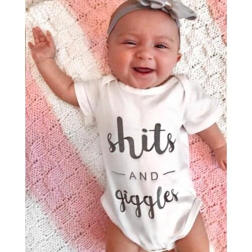 2020 Newborn Baby Boys Girls Summer Short Sleeve Shits and Giggles Letter Printed Jumpsuit Bodysuit Outfits Clothes
