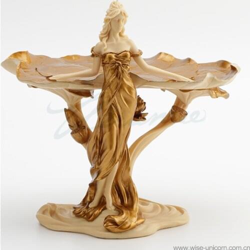 Creative design Jewelry Plate Womens Double Lotus leaf by hand Ivory Add gold Fife Home Factory Statue Figure sculpture