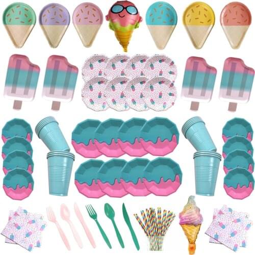 Summer Ice Cream Disposable Party Tableware Paper Plates Birthday Swimming Pool Rave Party Baby Shower Decor Wedding Supplies