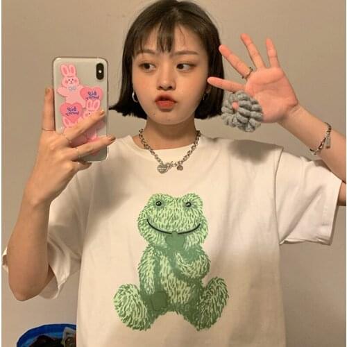 Summer Cute Cartoon Animal Print Female T-Shirt Summer Round Neck Loose Wild Short-Sleeved T-Shirt Female Ins Shirt