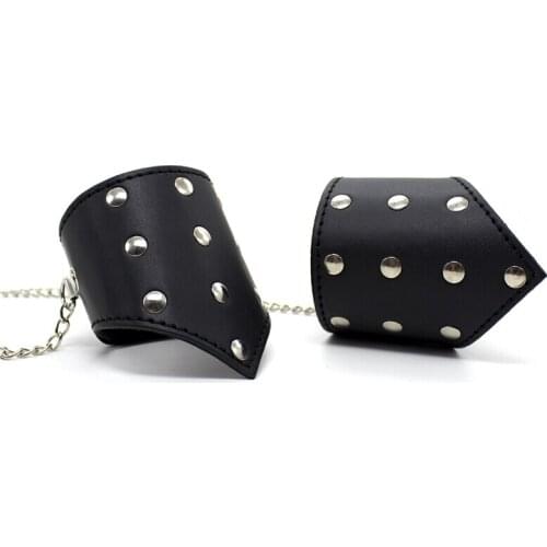 Candiway Black PU leather Triangle Shape Adjustable Wrist Cuffs Handcuffs With Chain Sex Toy For Women Men