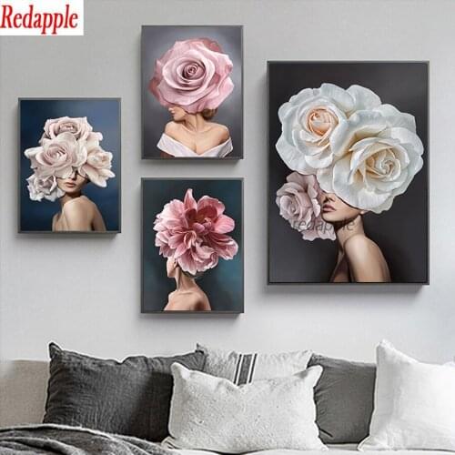 Pink White Flower Lady Fashion Abstract Woman diamond painting diamond embroidery full square round drill mosaic pictures decor