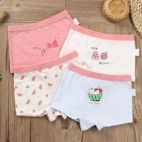 4pcs/lot Girls Underwear Teenage Pure Cotton Panties Girl Watermelon Print Boxers Children Princess Shorts Underpants Baby