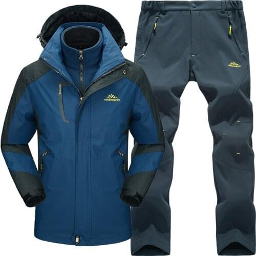 New Fleece liner Hiking jacket & Pants Mens Winter Outdoor thick Thermal coat 3-in-1 Hiking suit Waterproof Windproof ski suit