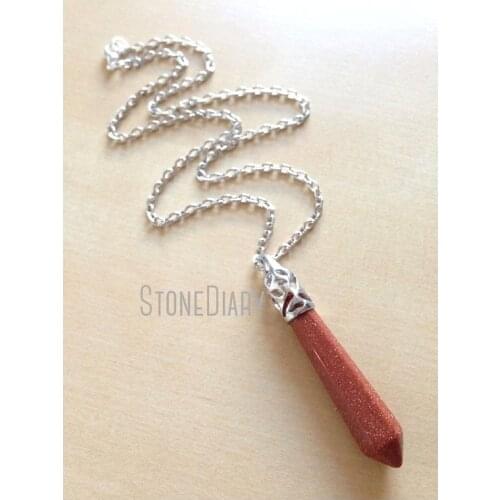 H-QN2501 10pcs Goldstone Crystal Necklace,Goldtone Point Pendulum Necklace,Chakra, Reiki, Healing, Spiritual