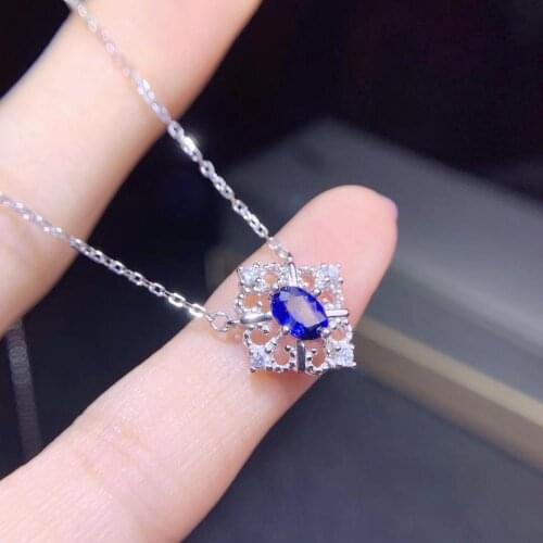 Natural blue Sri Lanka Sapphire Necklace Natural gemstone Pendant Necklace 925 sliver Small ancient Hollowing women gift Jewelry