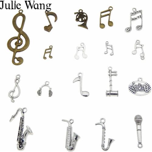 Julie Wang 10PCS Randomly Mix Musical Instrument Alloy Charms Music Notes Pendant Earrings Findings Jewelry Making Accessory