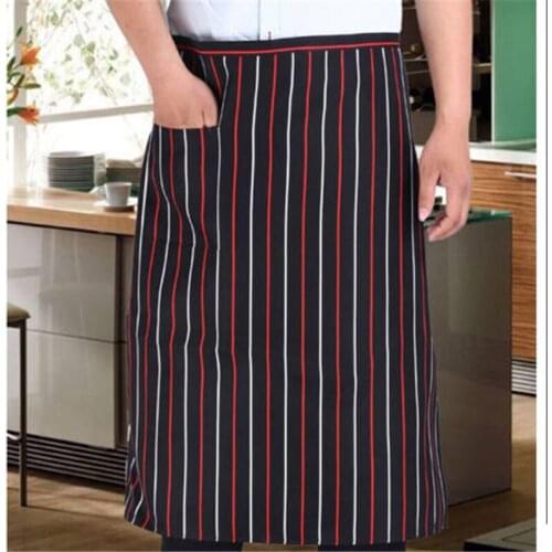 Half Waist Apron Pocket Butcher Waiter Chef Kitchen Bar Pub Cooking Striped Grid