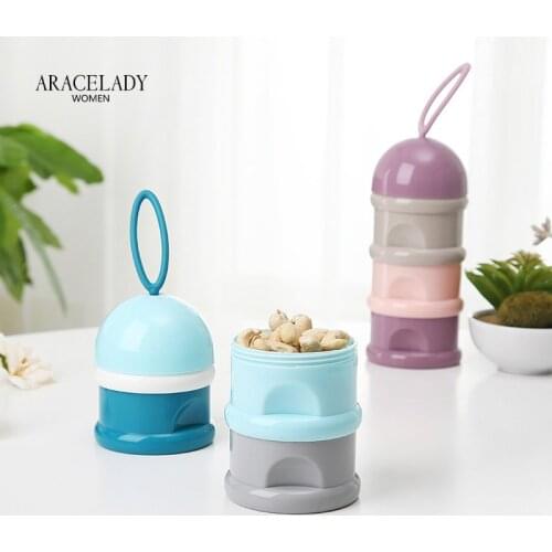 Portable Baby Food 3 Layer Storage Box Essential Cereal Cartoon Snacks Infant Container Milk Powder Box Toddle Kids PP Material